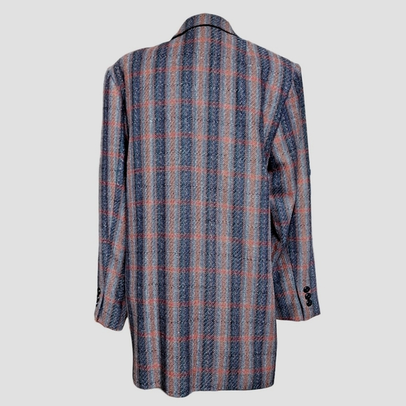 Vintage 90s Oversized Grey Red Blue Glen Plaid Hand Made Woolen Jacket Blazer 12 - Picture 3 of 15